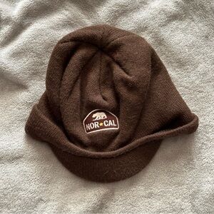 Nor Cal Men’s Beanie One Size Brown Front Rim Embroidered Logo Stretch Winter